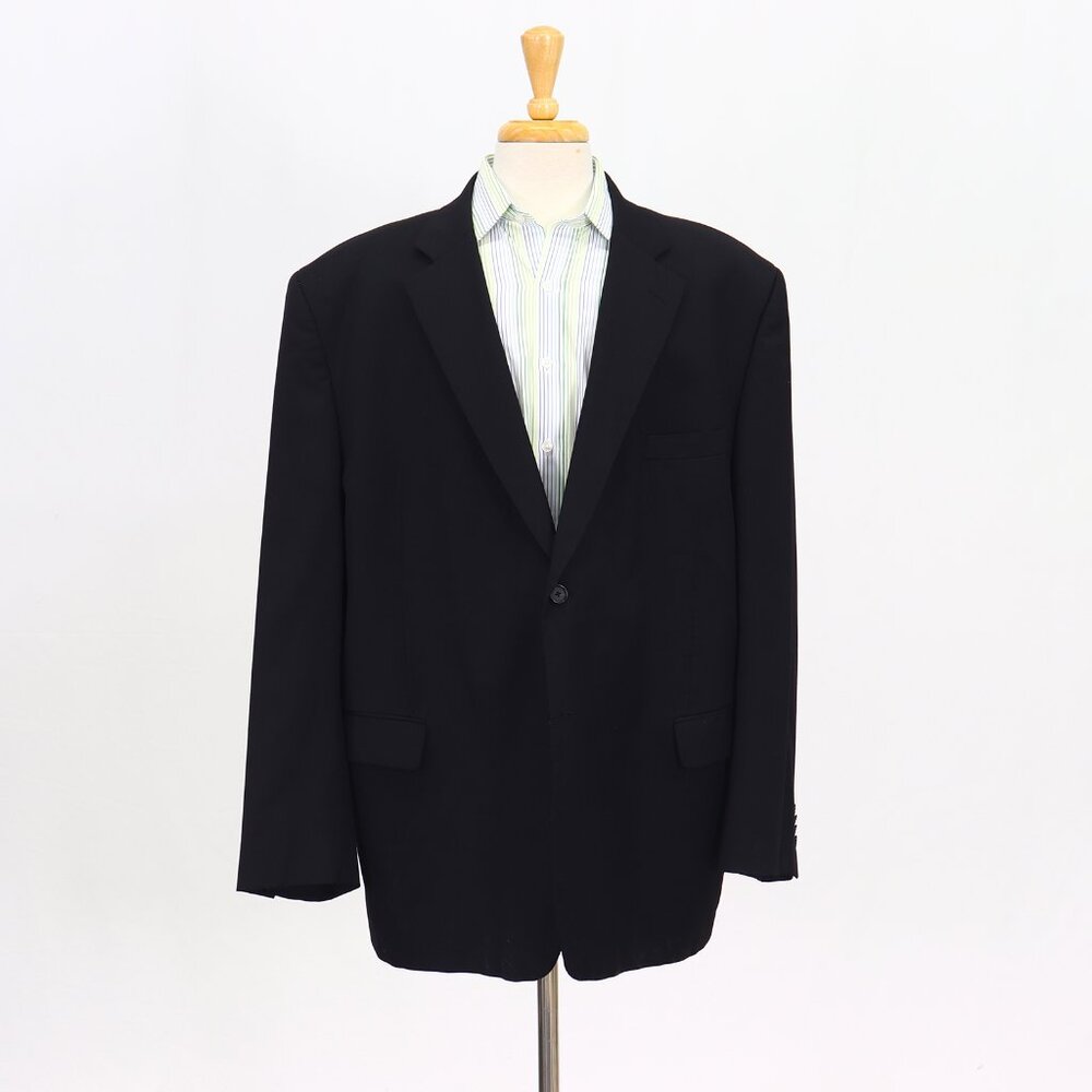 Jack Victor 52R Black Blazer Sport Coat Jacket 2-Button Solid Y787